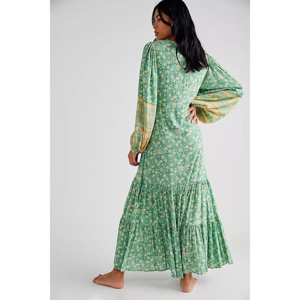 Free People Spell Emerald Madame Peacock Button Through Gown NWT Size Large - Picture 2 of 3
